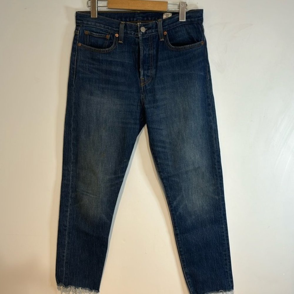 Levis White Oak Cone Medium Wash High Rise Raw Hem Button Fly Jeans Sz 30